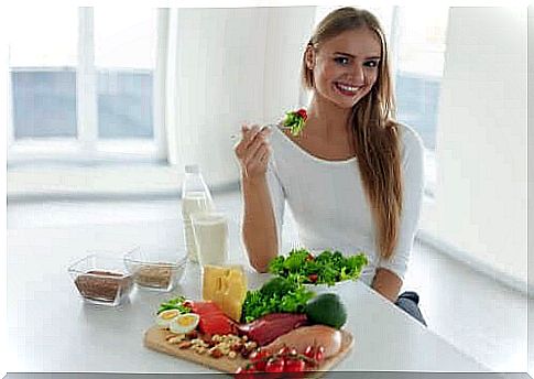 Woman has all kinds of healthy foods