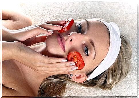 Girl with tomato on her face