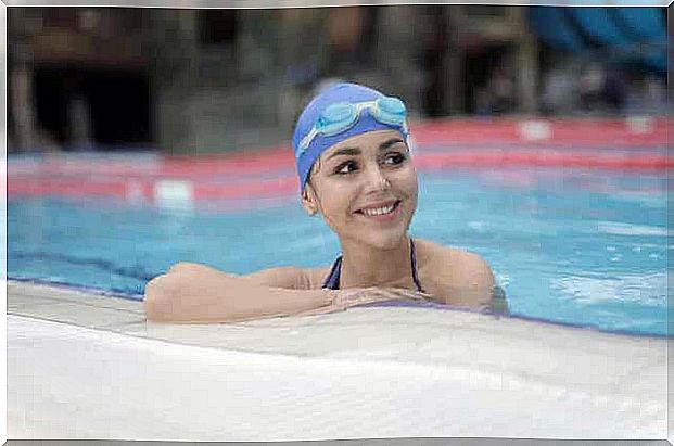 Woman with a bathing cap on