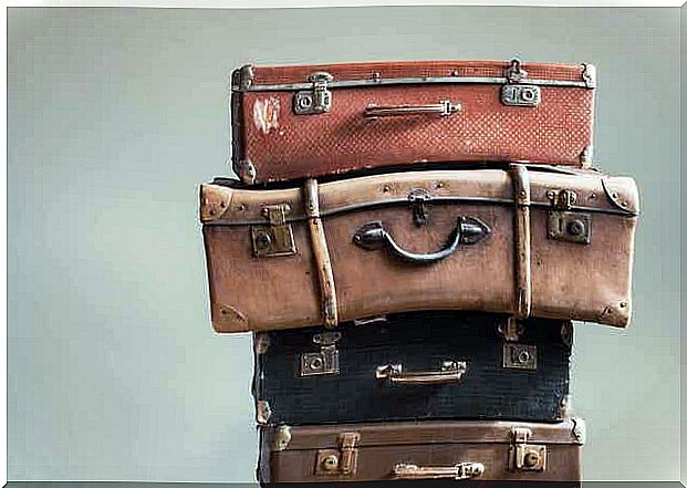 Stack of old-fashioned suitcases