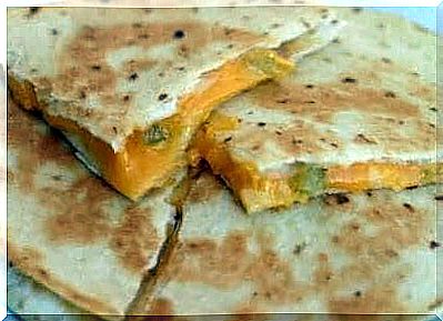Grilled quesadilla with cheese and mango
